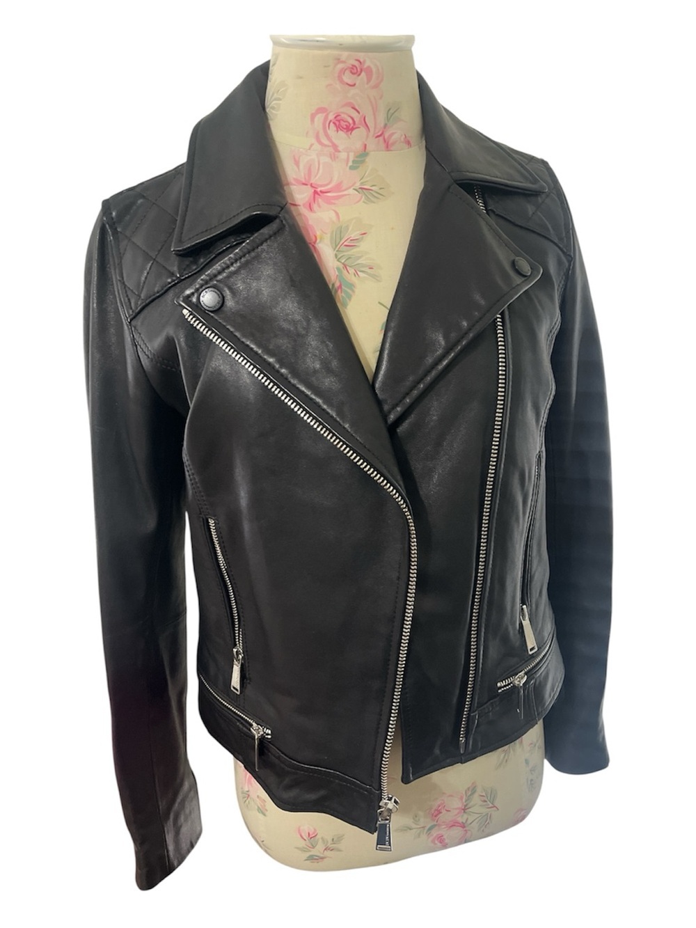 BCBGeneration Black Leather Moto Jacket with Silver Hardware 💯 Lamb Leather XS